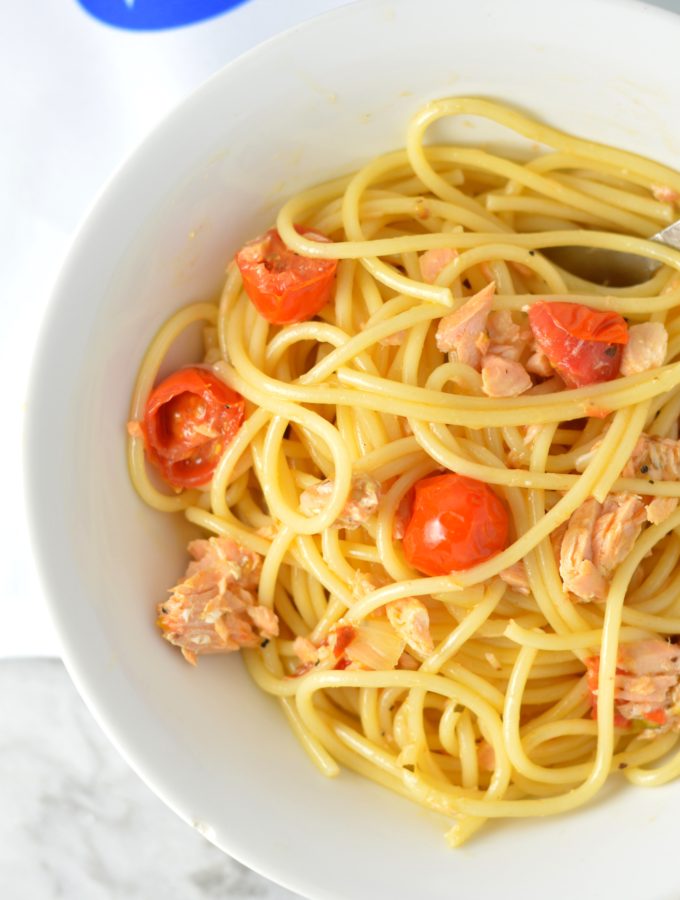 Salmon Pasta in White Wine Sauce