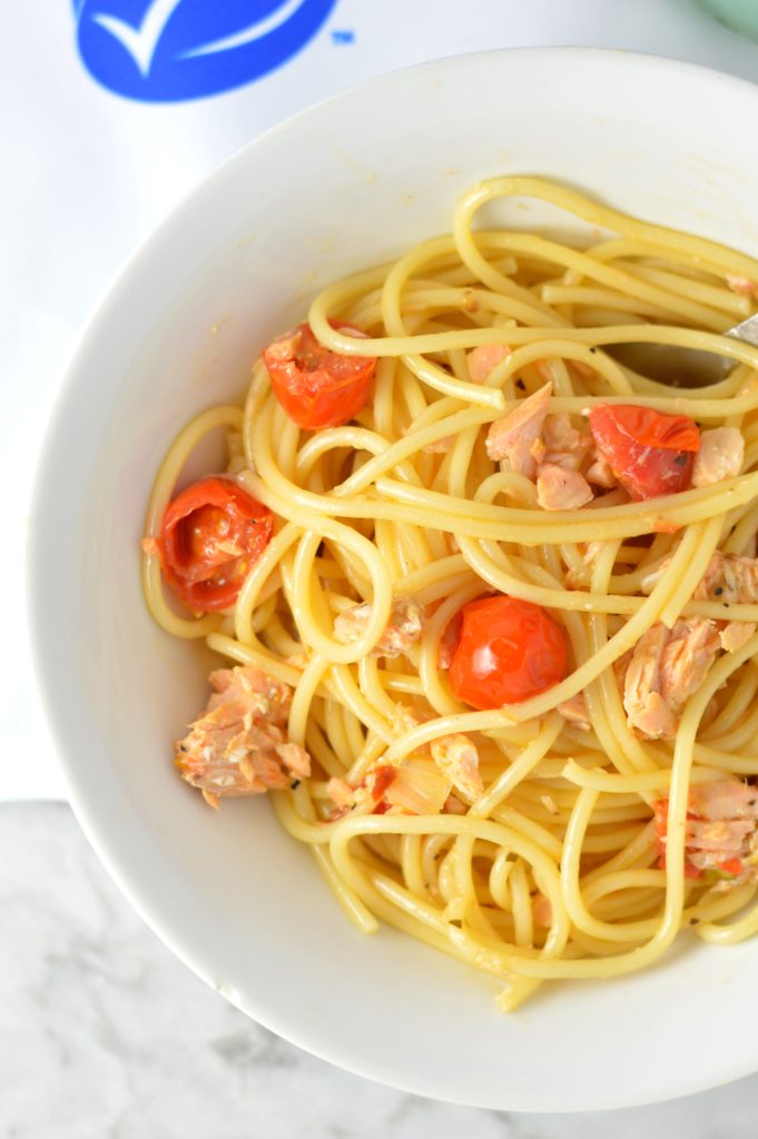 Salmon Pasta in White Wine Sauce