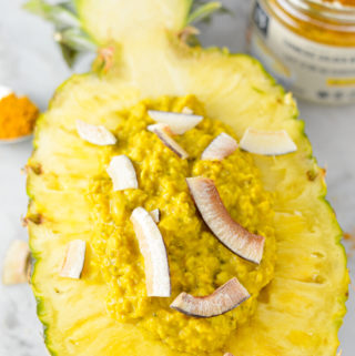 Microwave Turmeric Latte Pineapple Oatmeal Bowl