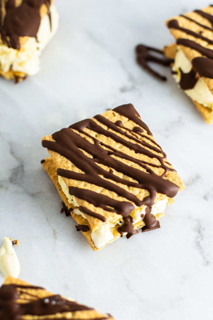 Graham Cracker Chocolate Drizzled Ice Cream Sandwiches