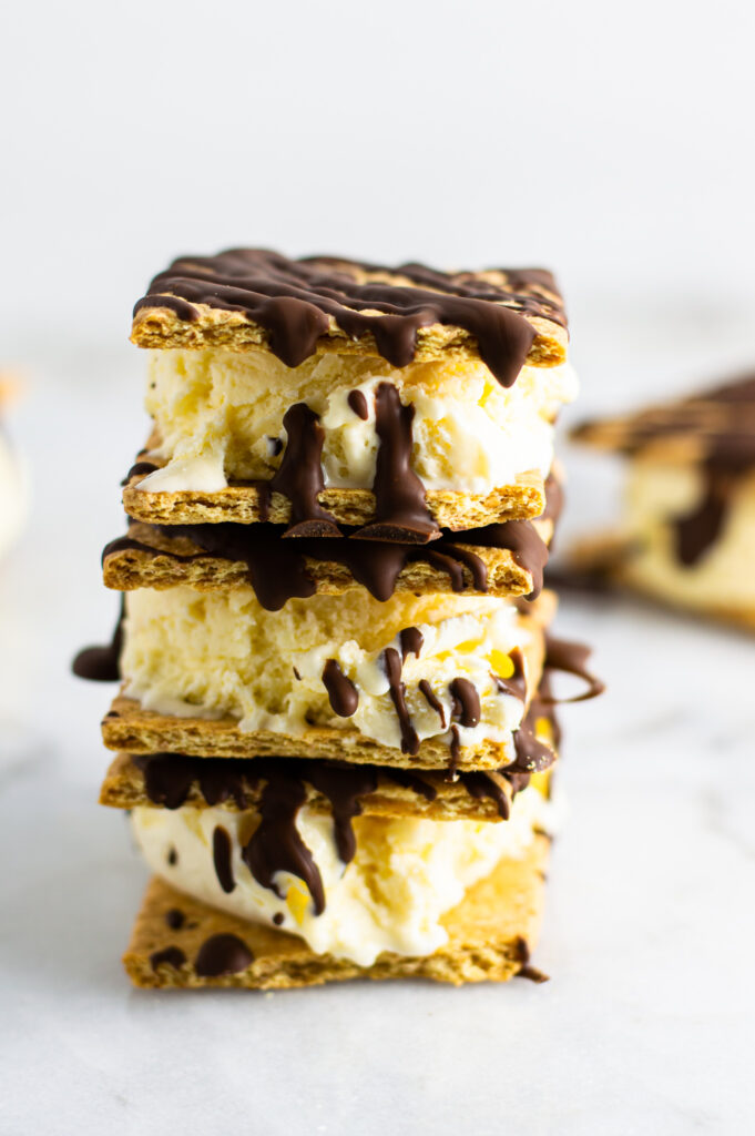 Graham Cracker Chocolate Drizzled Ice Cream Sandwiches