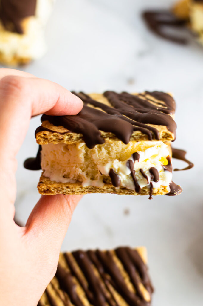 Graham Cracker Chocolate Drizzled Ice Cream Sandwiches