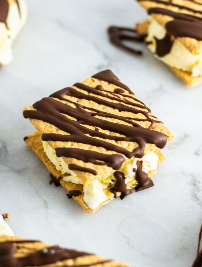 Graham Cracker Chocolate Drizzled Ice Cream Sandwiches