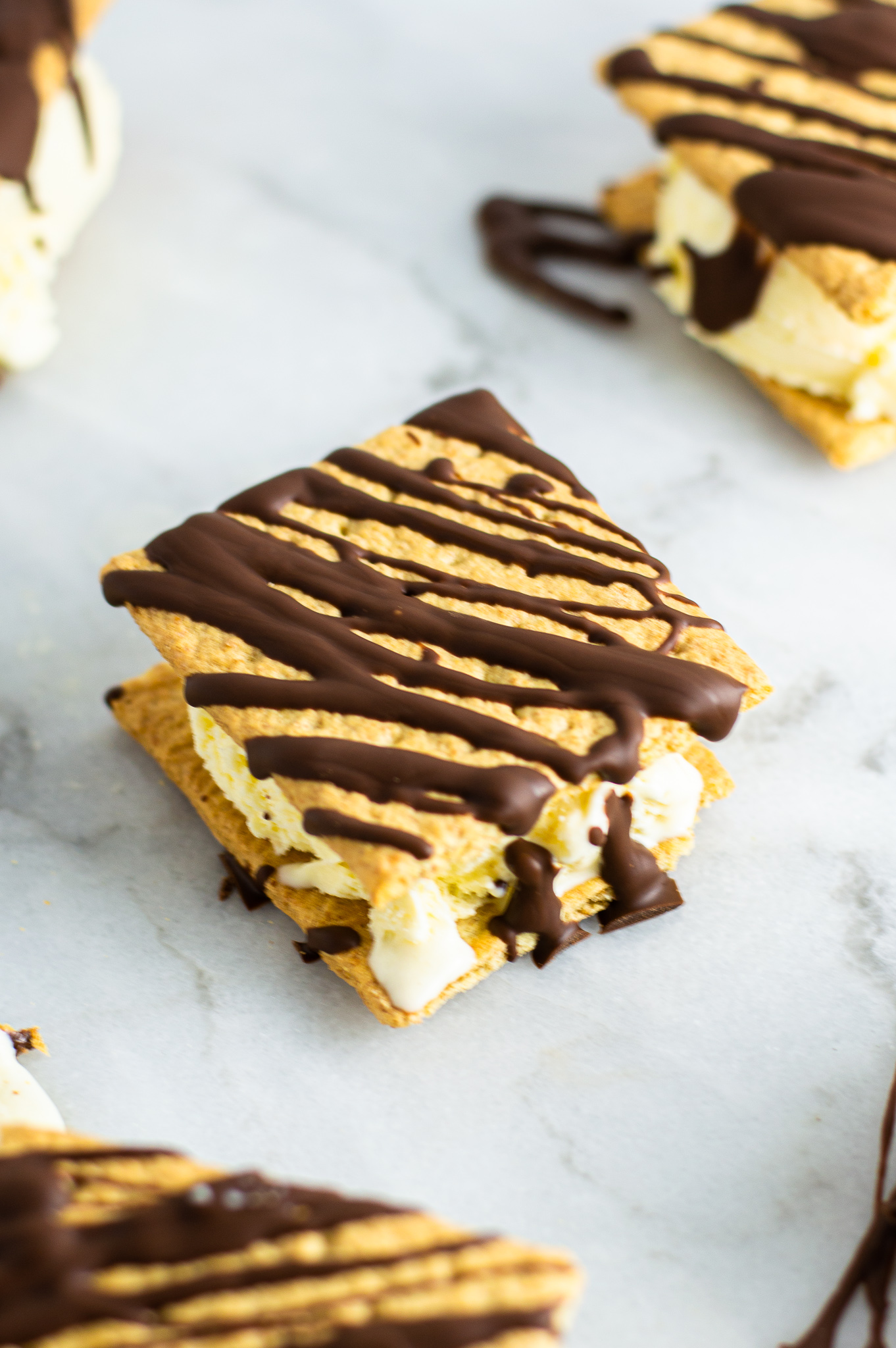 Graham Cracker Chocolate Drizzled Ice Cream Sandwiches