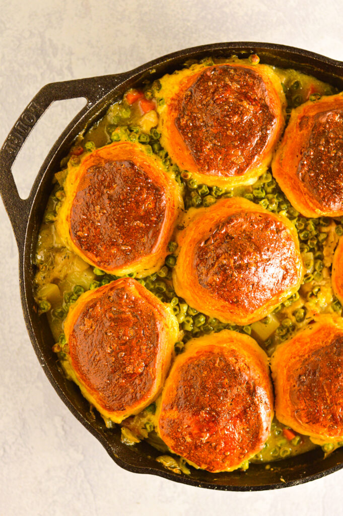 Chicken Skillet Pot Pie with Biscuits