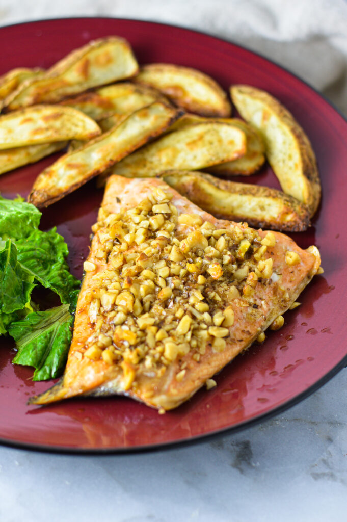 Walnut Crusted Salmon with Guinness Reduction