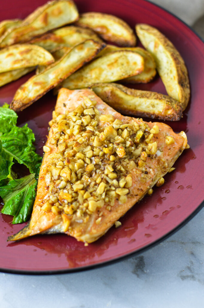 Walnut Crusted Salmon with Guinness Reduction