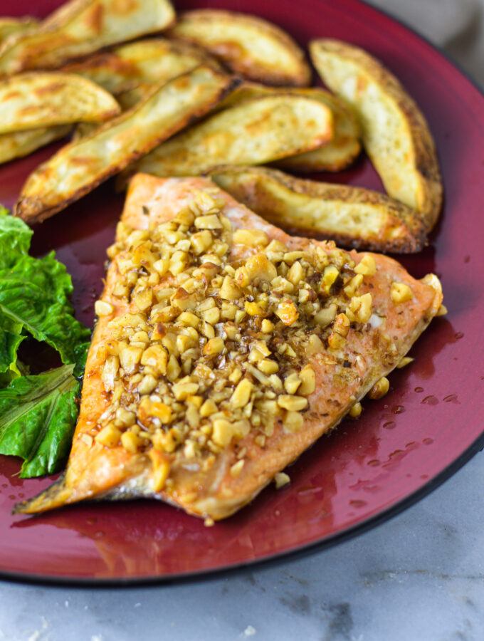 Walnut Crusted Salmon with Guinness Reduction