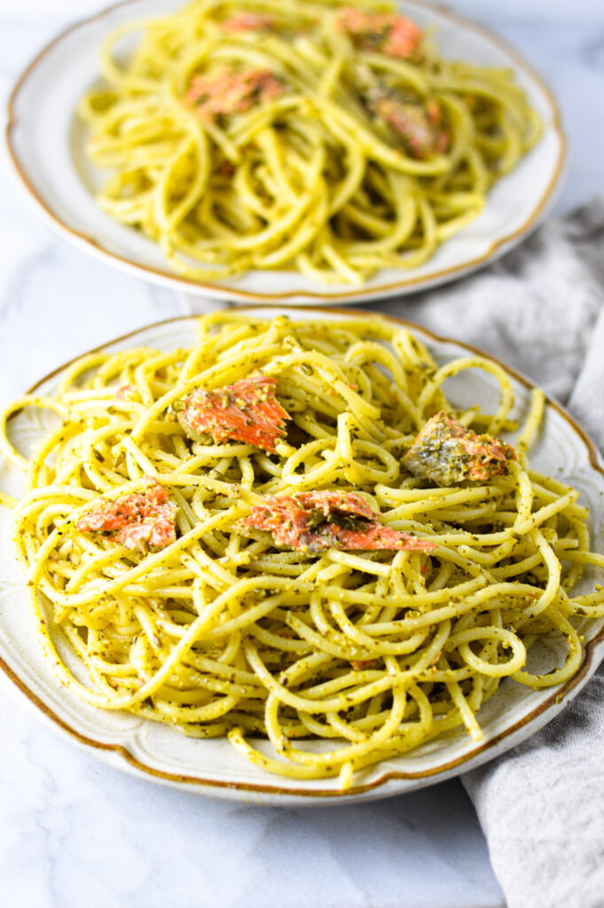 Sea Asparagus Pesto Salmon Pasta