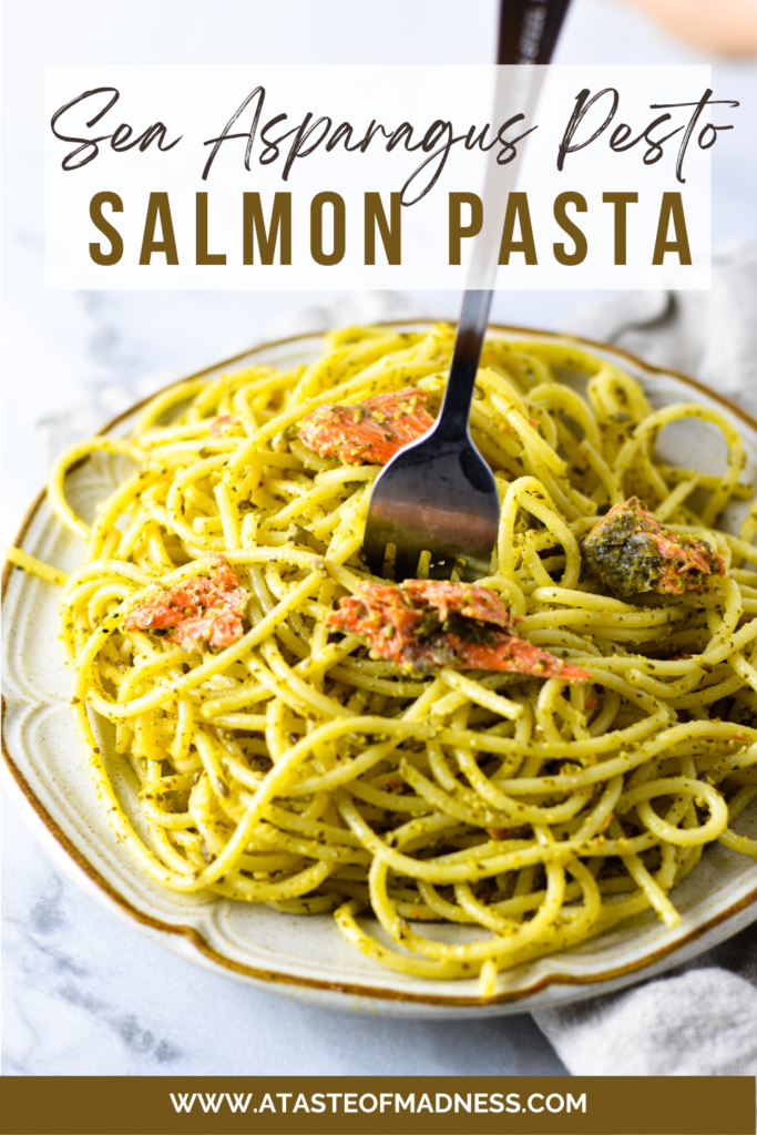 Sea Asparagus Pesto Salmon Pasta