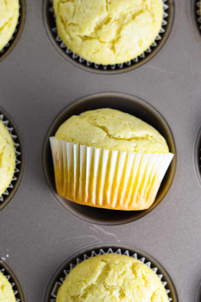 Vanilla Creamer Muffins in a muffin pan.