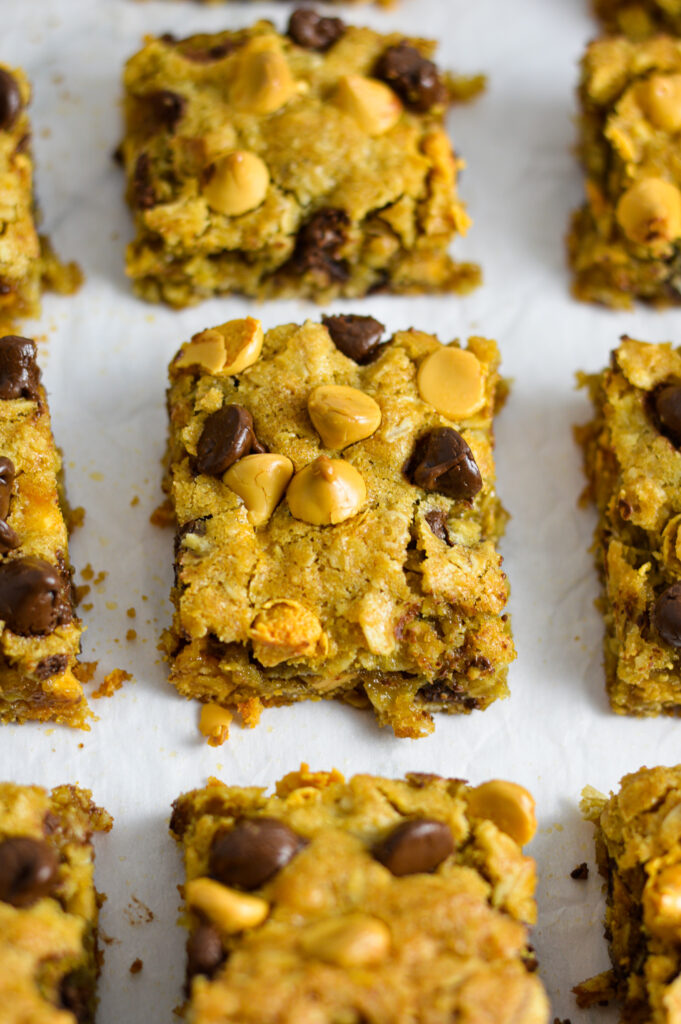 Oatmeal Butterscotch Chocolate Chip Cookie squares.