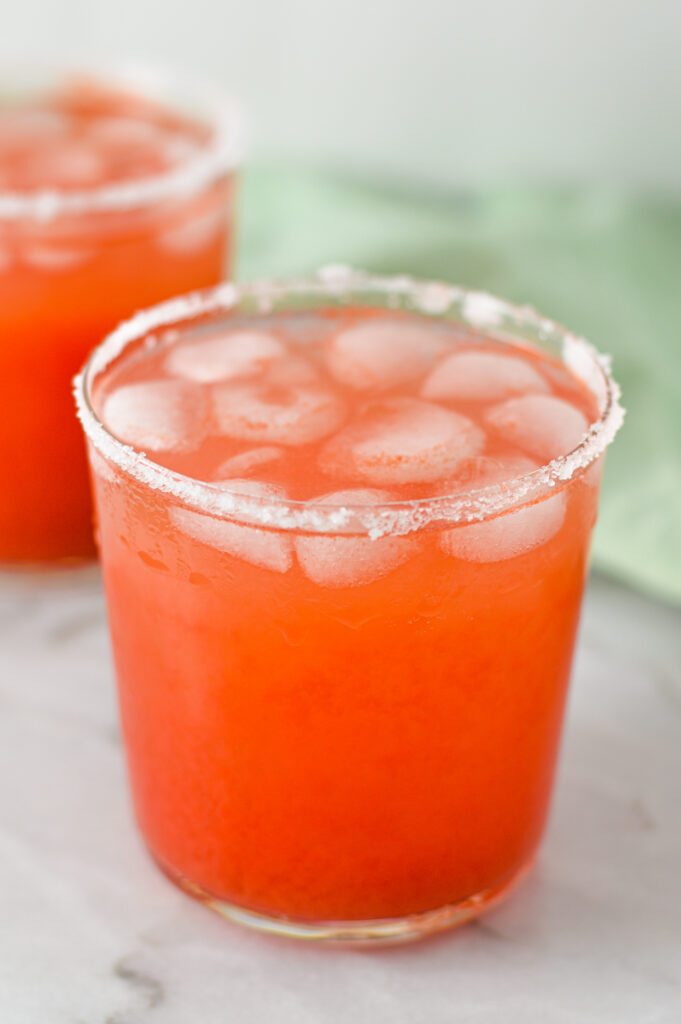 Two Watermelon Margaritas with salted rims.