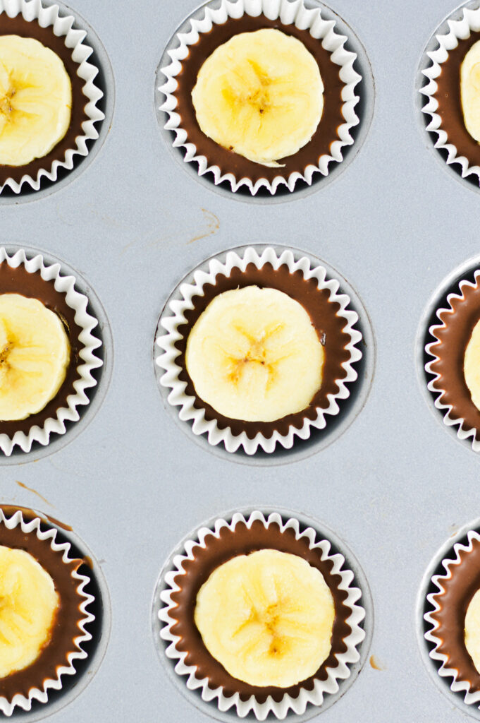 Banana Nutella Cups in a mini muffin pan.